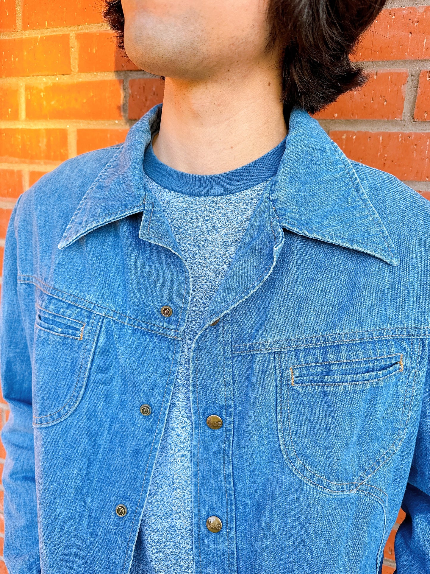 1970s Blue Denim Dagger Collar Jacket by Lee