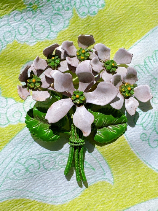 1960s Pink Pastel Floral Bouquet Enamel Pin