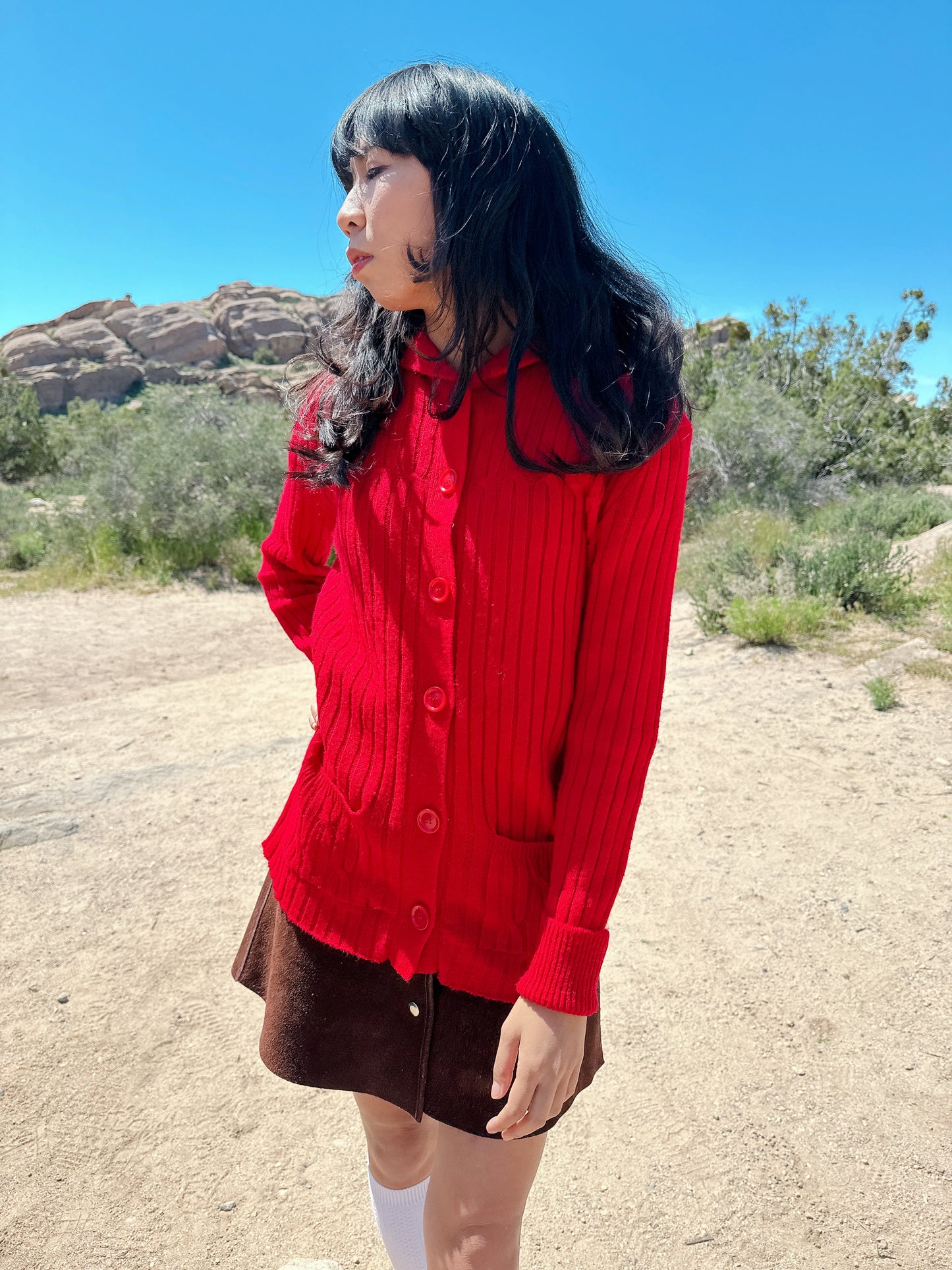 1970s Cherry Red Hooded Cardigan