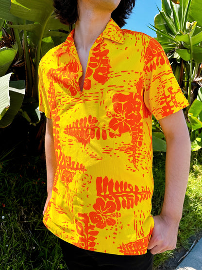 1960s Yellow + Orange Hawaiian Aloha Pullover Top