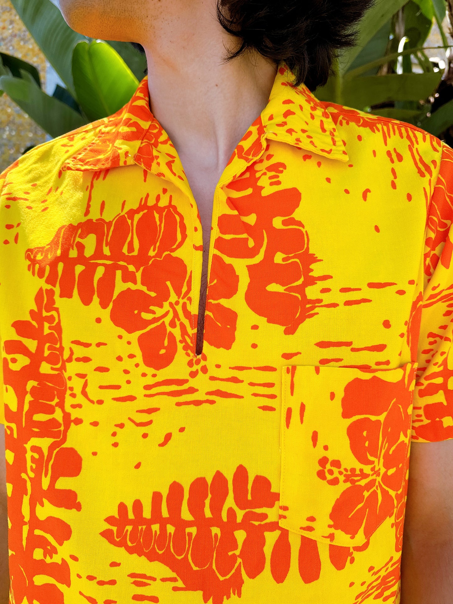 1960s Yellow + Orange Hawaiian Aloha Pullover Top