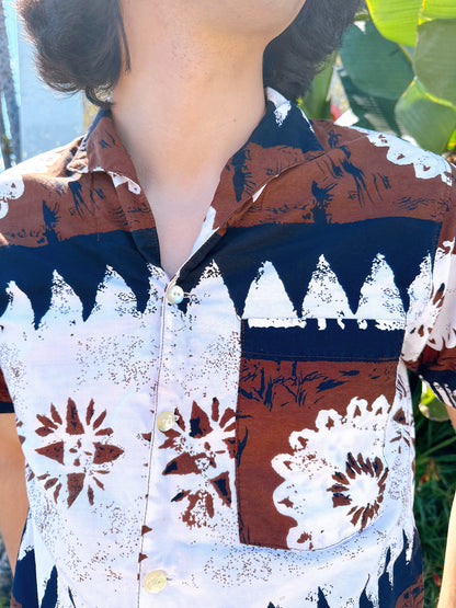 1960s Brown, Black, & White Hawaiian Shirt