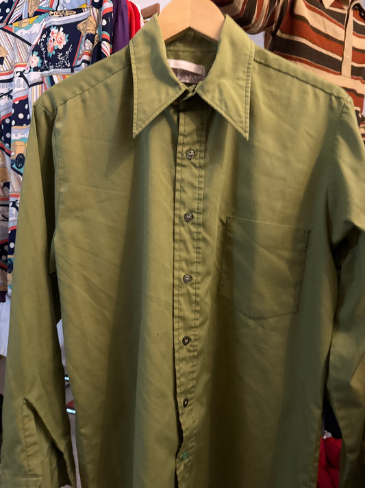 1970s Avocado Green Button Up Top