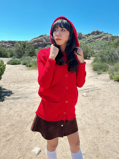 1970s Cherry Red Hooded Cardigan