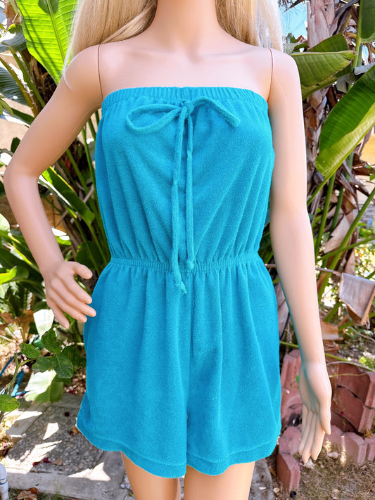 1980s Teal Towel Terry Cloth Romper