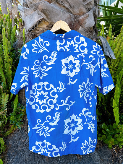 1960s Blue & White Hawaiian Shirt