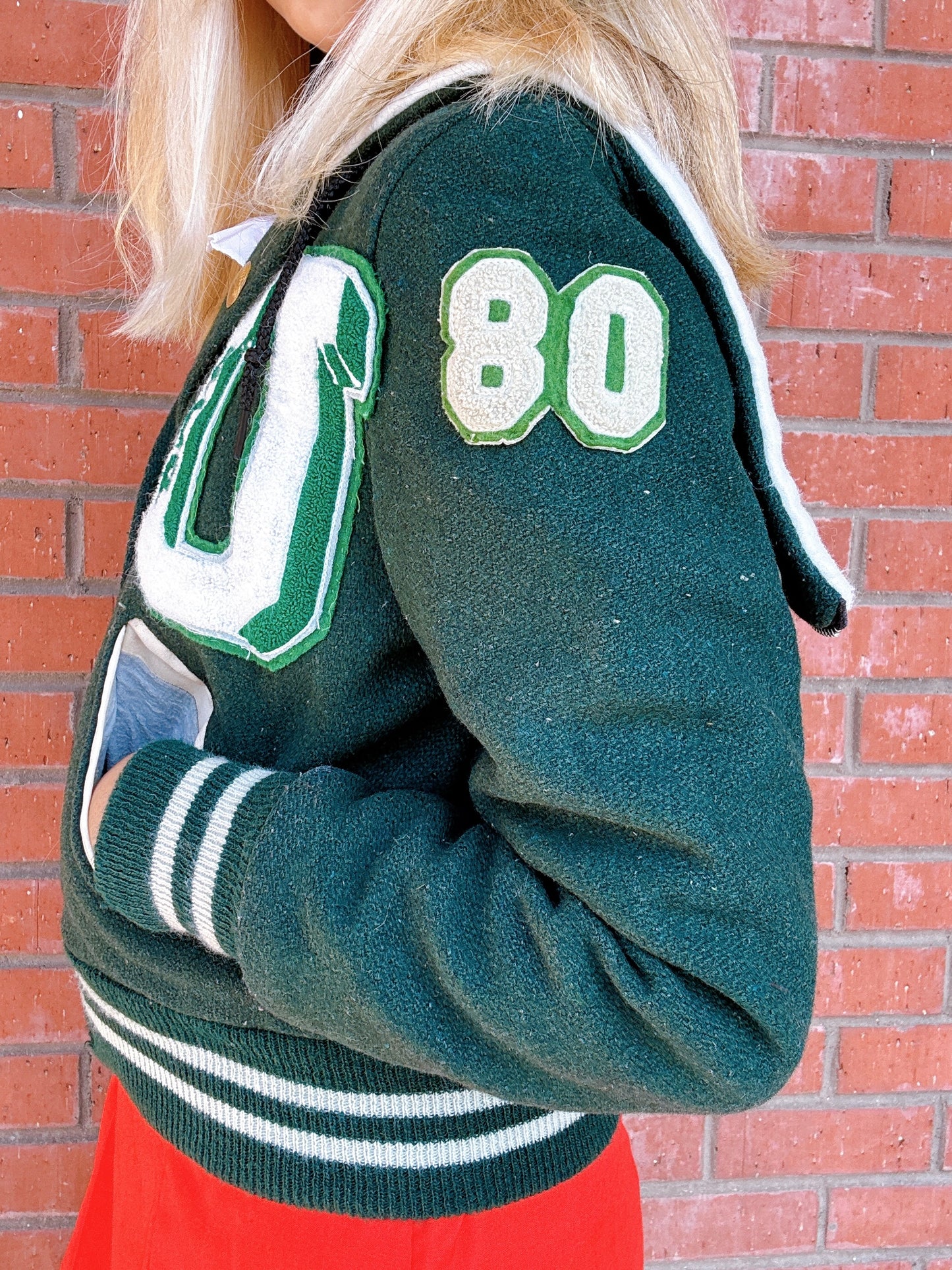 1980s Cheerleader Upland High School Green and White Varsity Jacket