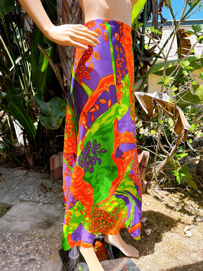 1960s Psychedelic Wrap Coverup Dress / Skirt