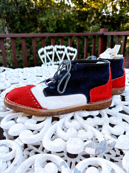 1960s Red, White, & Blue Leather and Suede Lace Up Boots Men’s Size 9