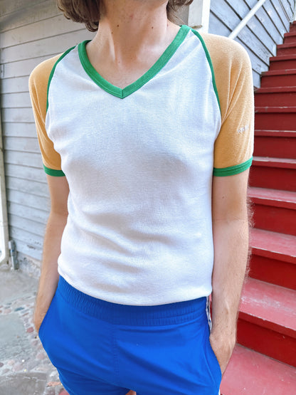 1980s Green, Yellow, White V-Neck T-Shirt by Wrangler