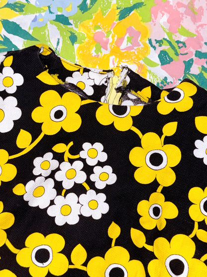 1960s Black & Yellow Flower Power Shift Dress