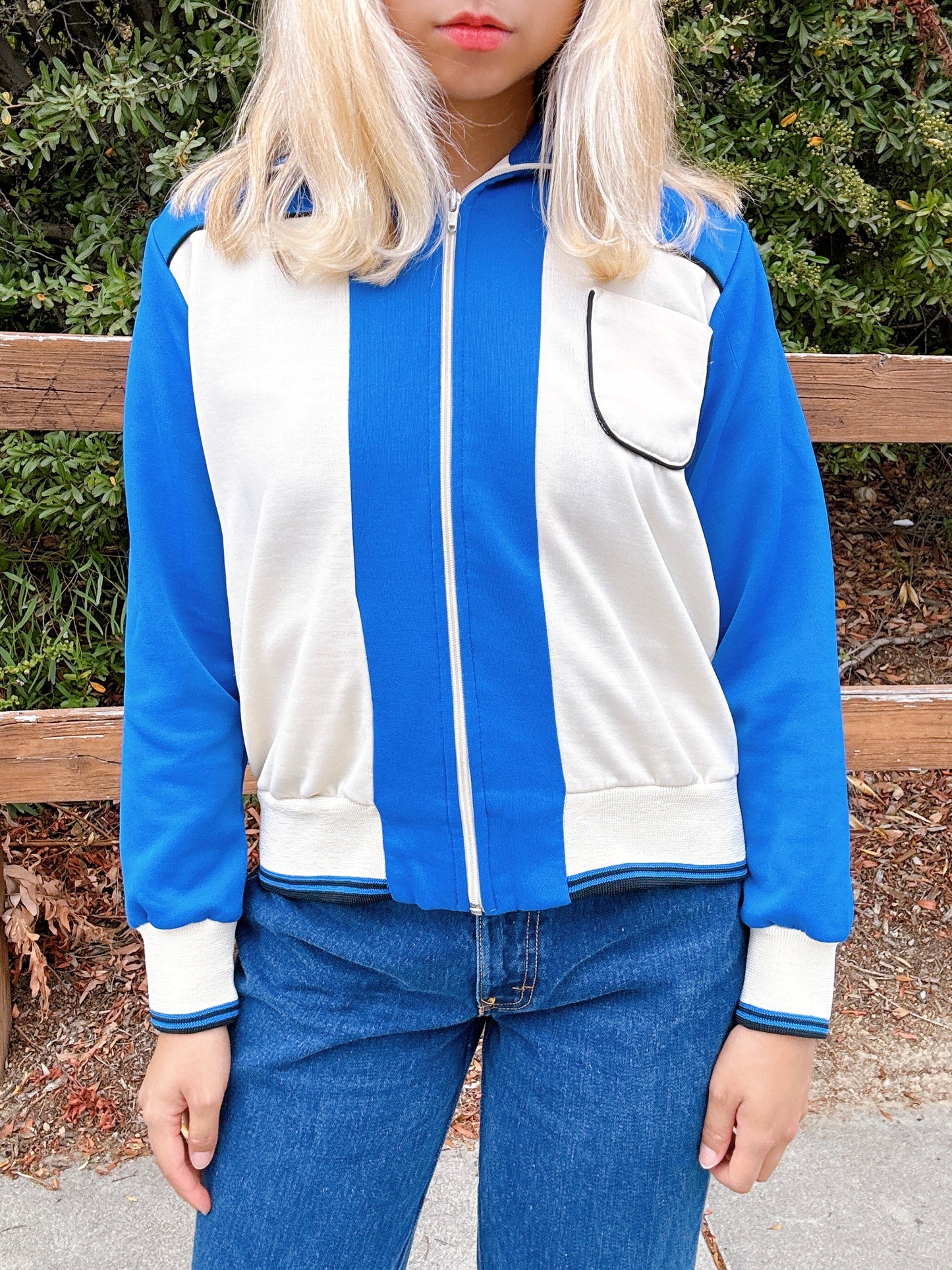 1970s Blue & White Cropped Tracksuit Zip-Up Jacket