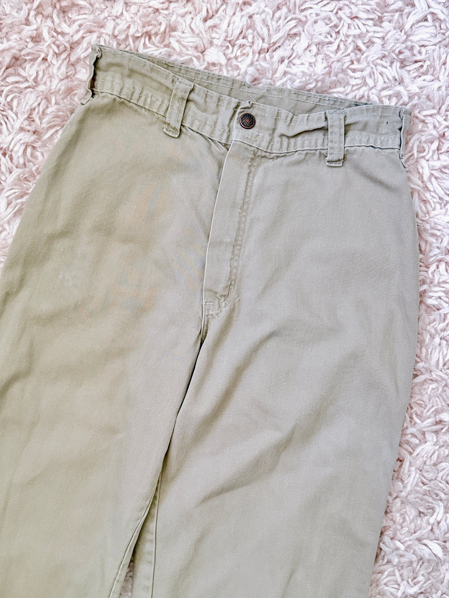 1970s Khaki Pleated Pocket Pants by Our Bottoms 26x32