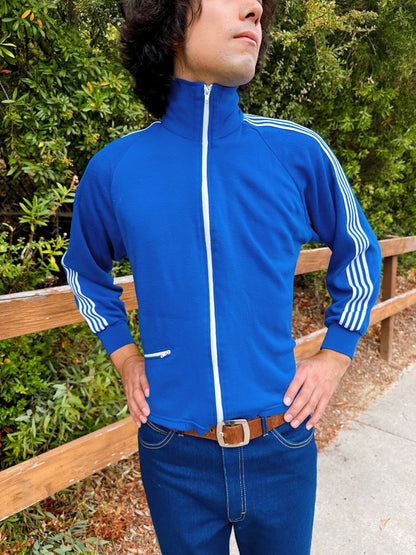 1970s Blue & White Striped Soft Knit Tracksuit Zip-Up Jacket