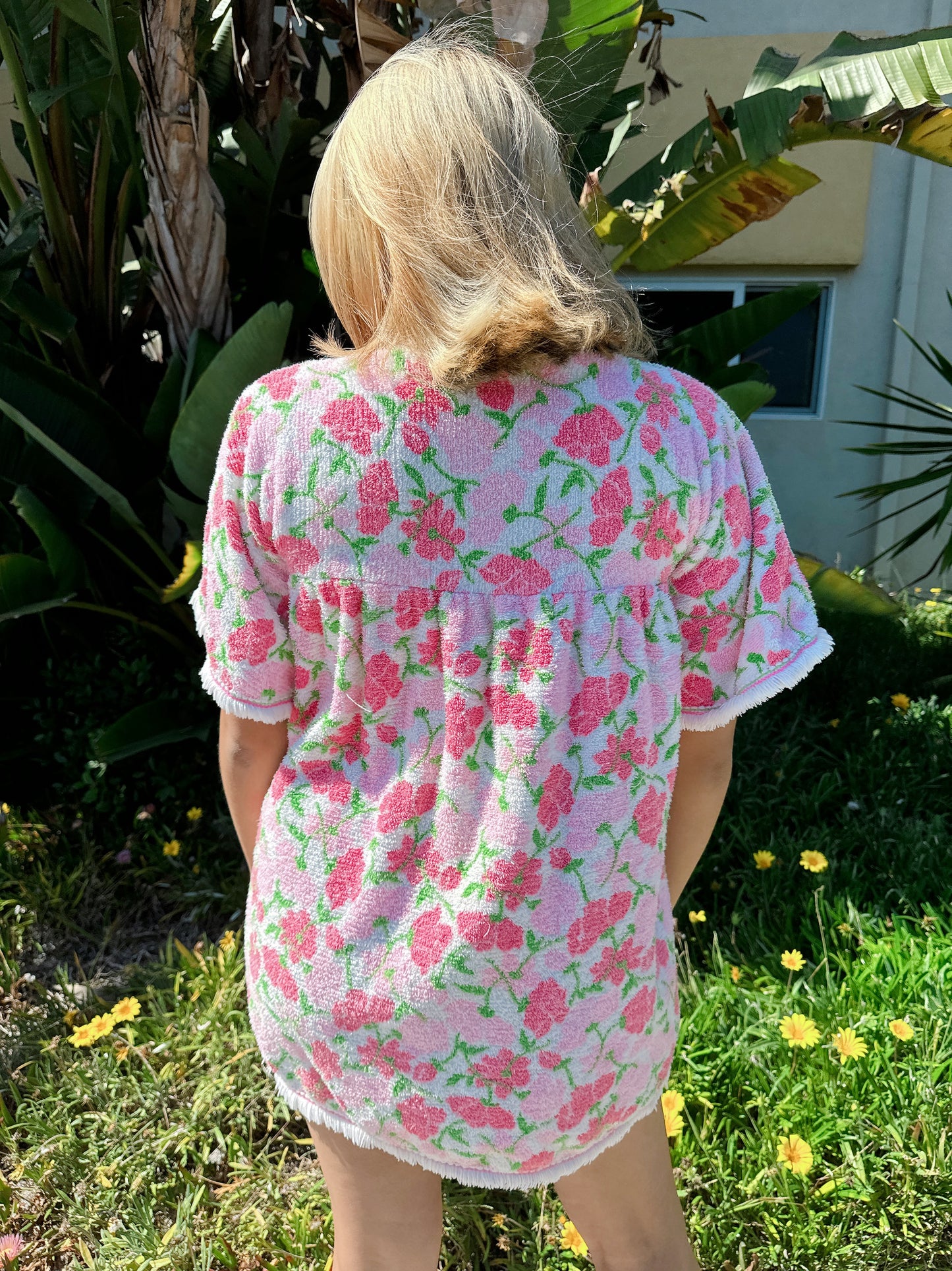 1960s Pink Floral Babydoll Towel Terry Mini Dress