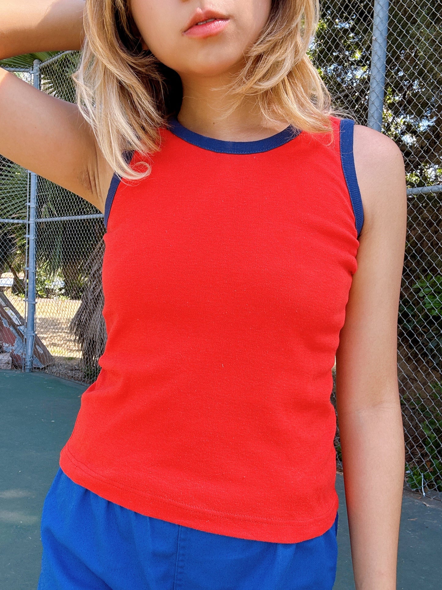 The Ringer Tank - Cherry Red & Pacific Blue