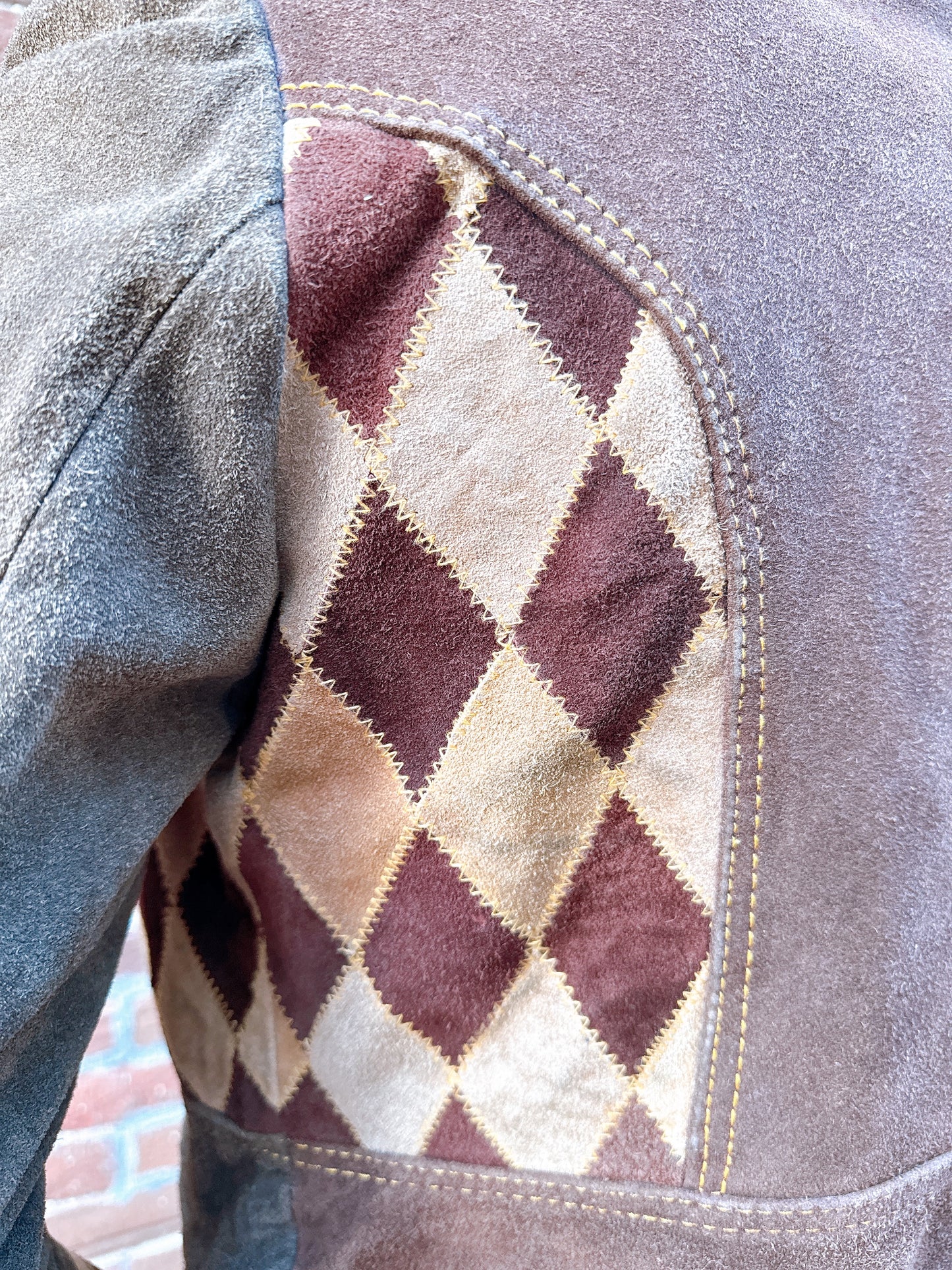 1960s RARE Brown Harlequin Diamonds Cropped Suede Jacket