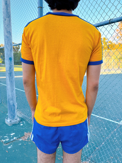 1980s Adidas Yellow & Navy V-Neck T-Shirt