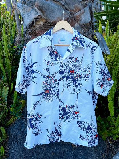 1970s Blue Abstract Hawaiian Shirt