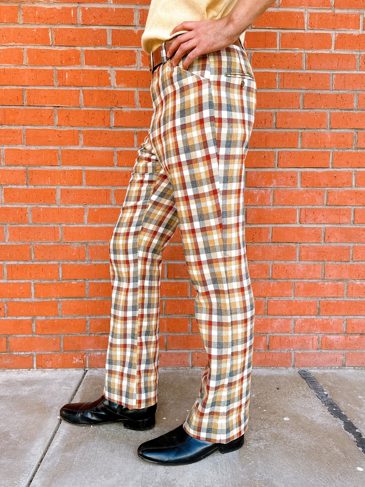 1960s Cricketeer Plaid by Country Plaid Brown, Burgundy, Blue Plaid Pants 33x33