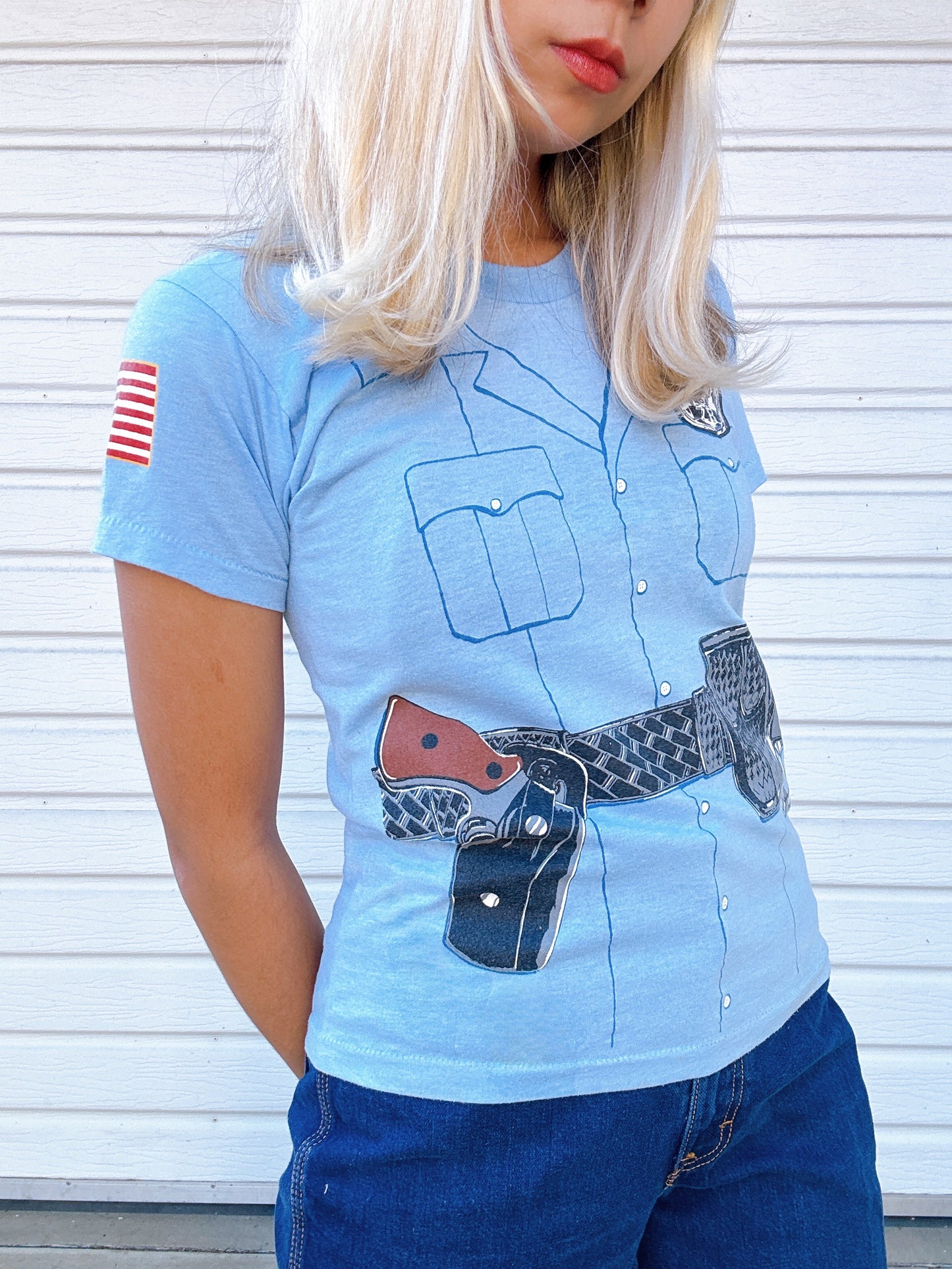 1980s Novelty Police Cop Sheriff Blue T-Shirt