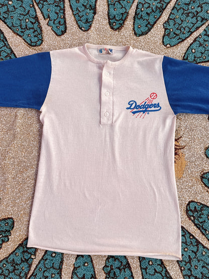 1970s 1980s Dodgers Blue & White Baseball Tee
