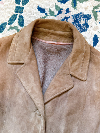 1970s Tan Nubuck Suede Removable Fur Lined Jacket