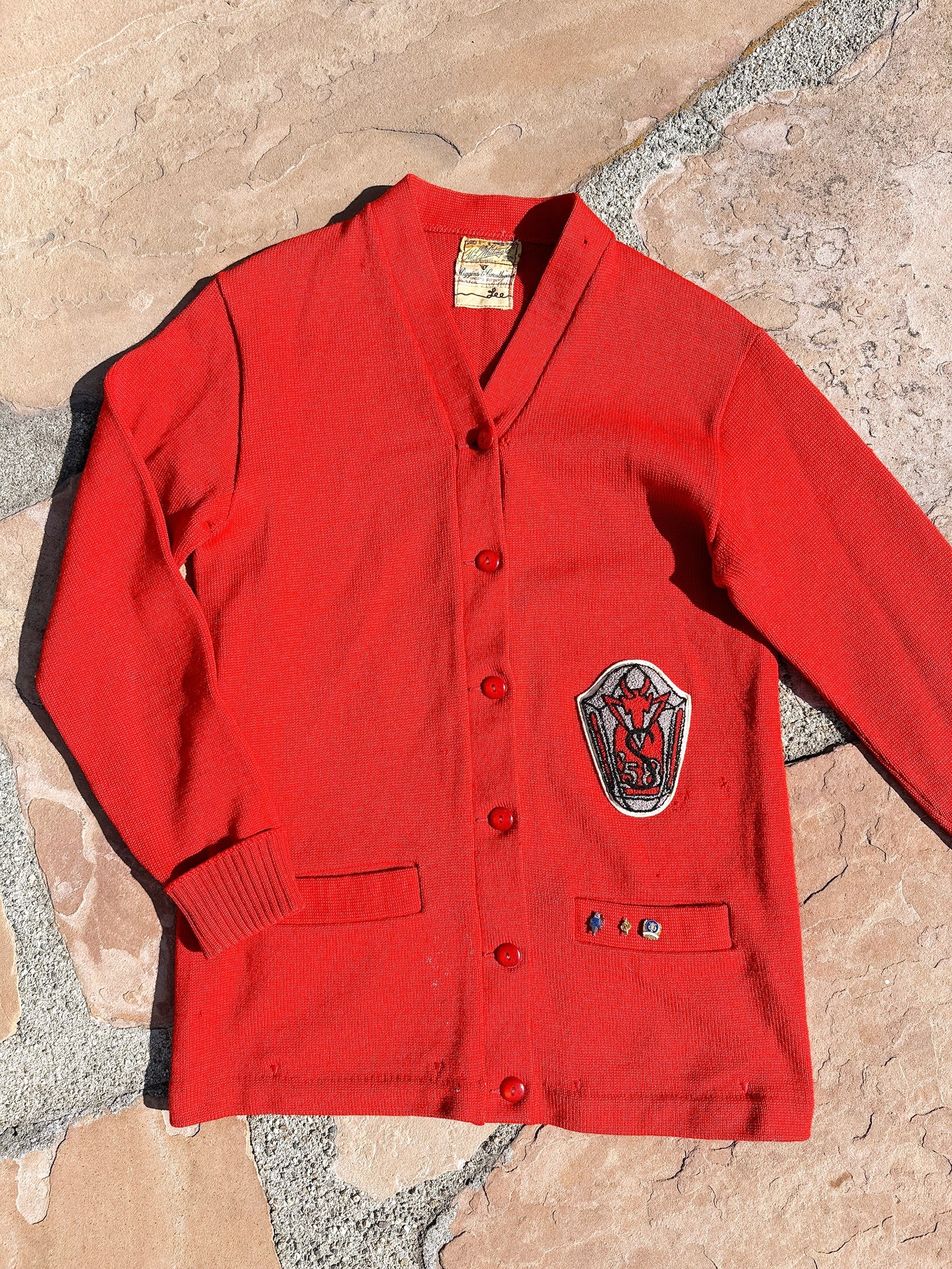 1950s 1958 Red 100% Wool School Cardigan