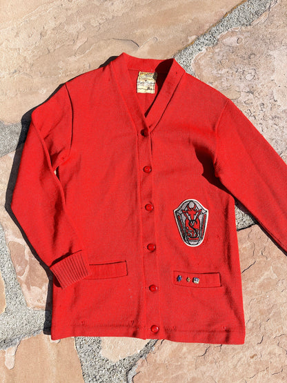 1950s 1958 Red 100% Wool School Cardigan