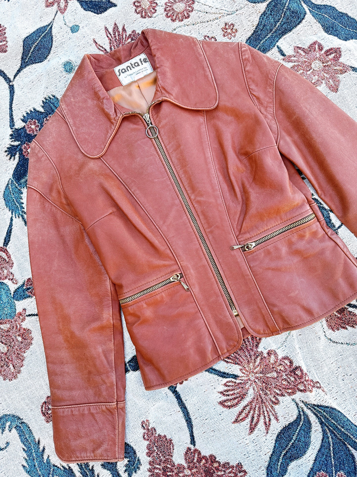 1970s Brown O-Ring Beagle Collar Cropped Leather Jacket