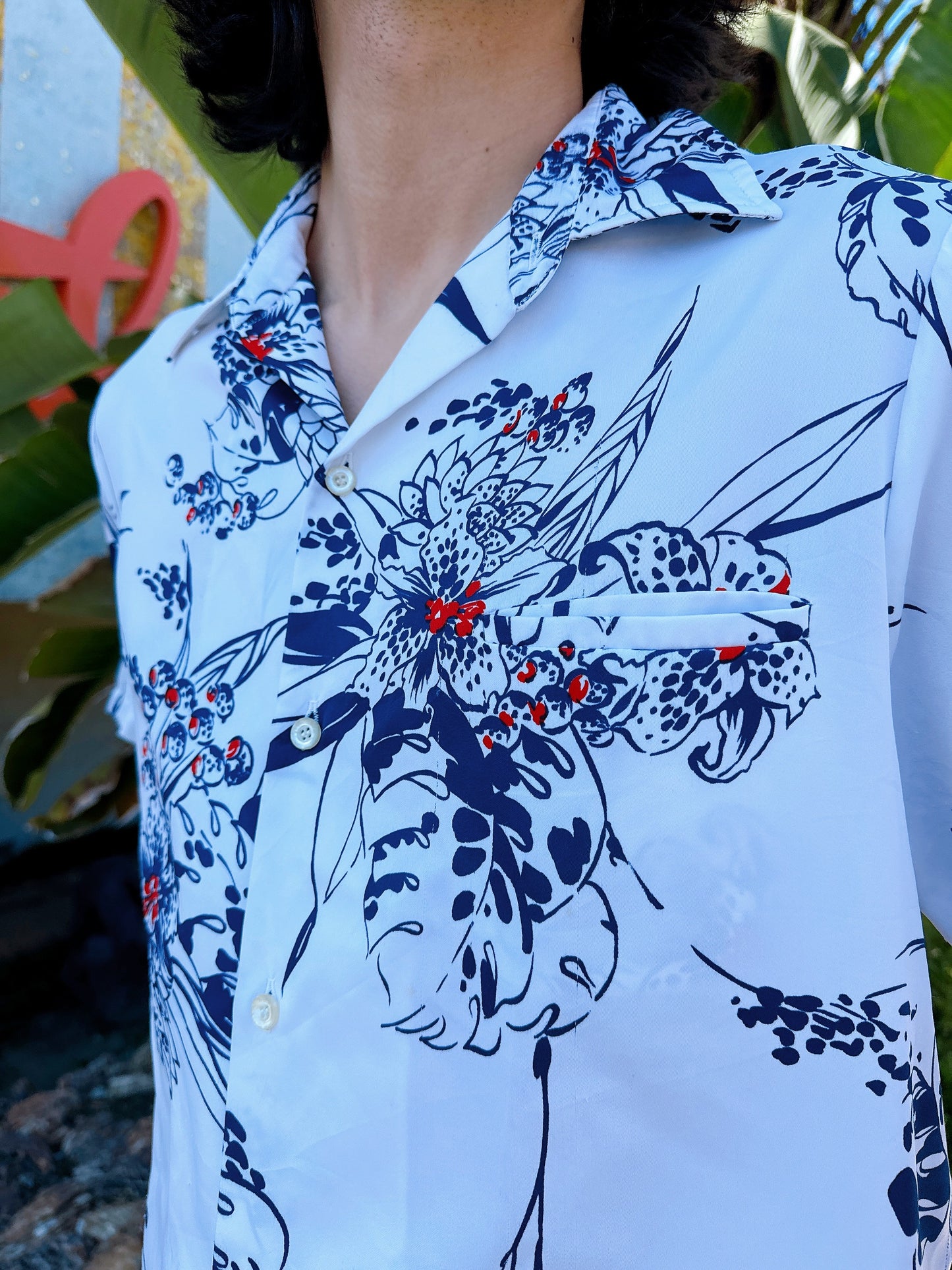 1970s Blue Abstract Hawaiian Shirt