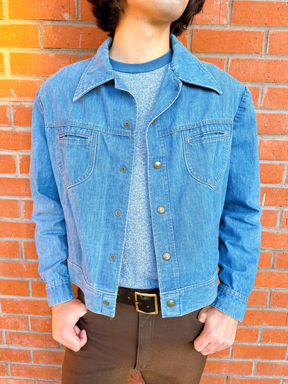 1970s Blue Denim Dagger Collar Jacket by Lee