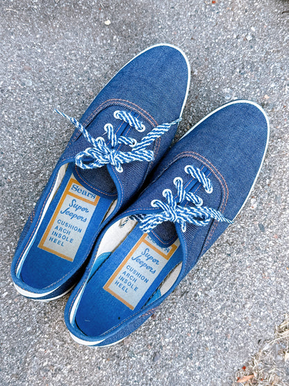 1960s Denim Super Jeepers Sneakers by Sears Size 7.5