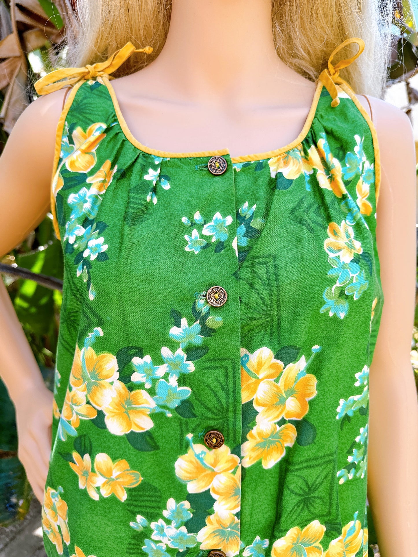 1960s Green & Yellow Hawaiian Mini Dress