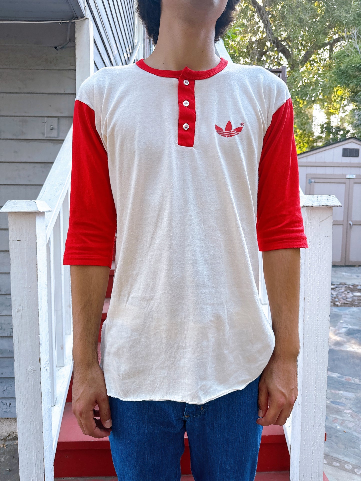 1980s Red & White Adidas Baseball Tee