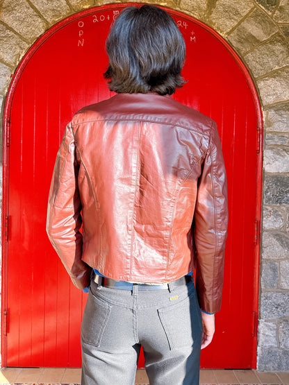 1970s Mahogany Brown Leather Jacket by Jean Pierre