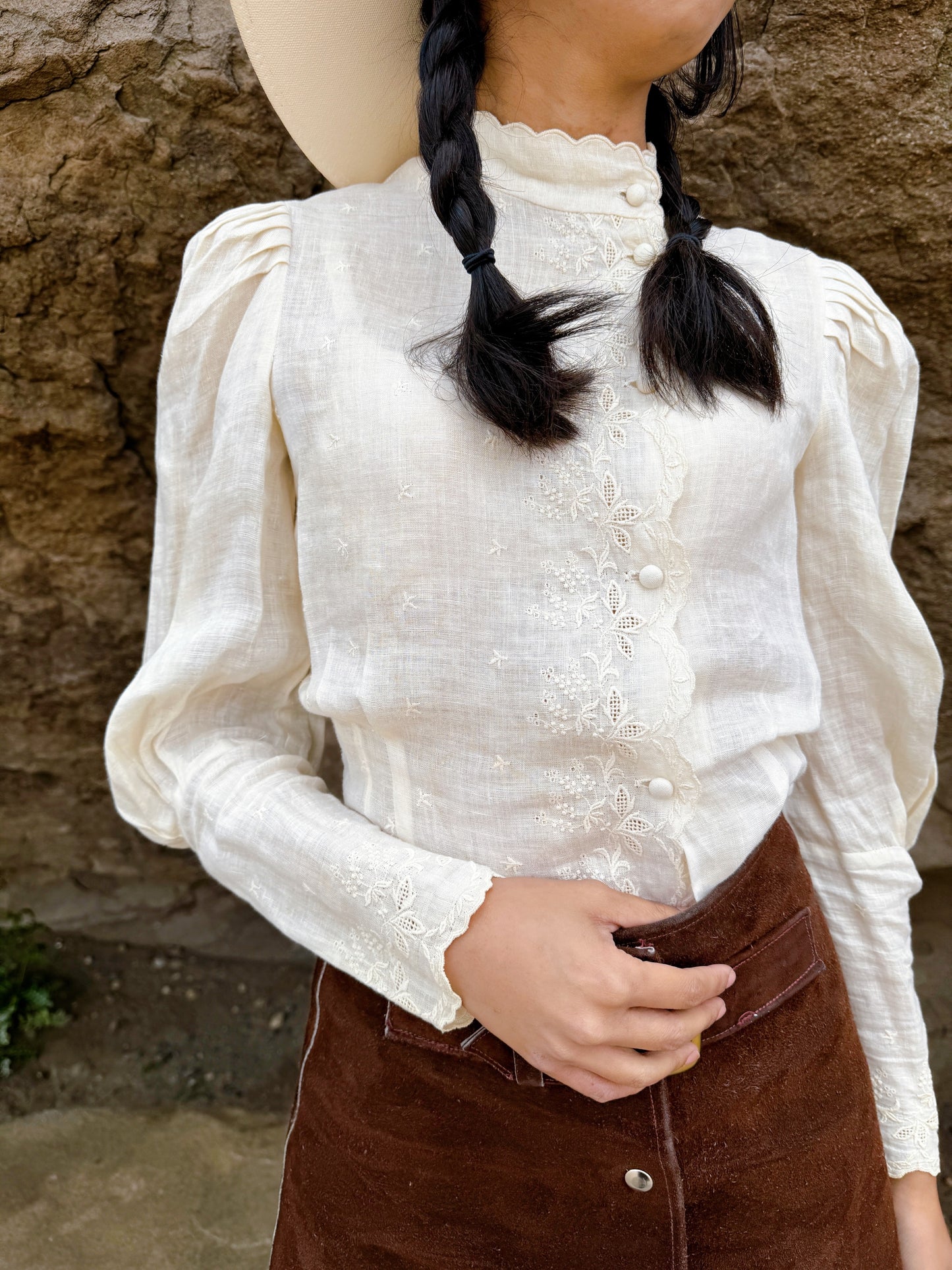 1970s does Victorian Embroidered Linen Blouse