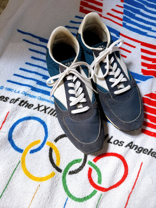 1980s USA Olympics JC Penney Blue and White Suede Jogging Shoes