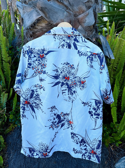 1970s Blue Abstract Hawaiian Shirt