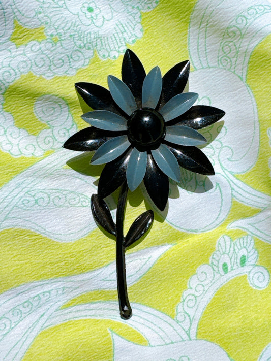 1960s Black & Blue Flower Power Enamel Pin