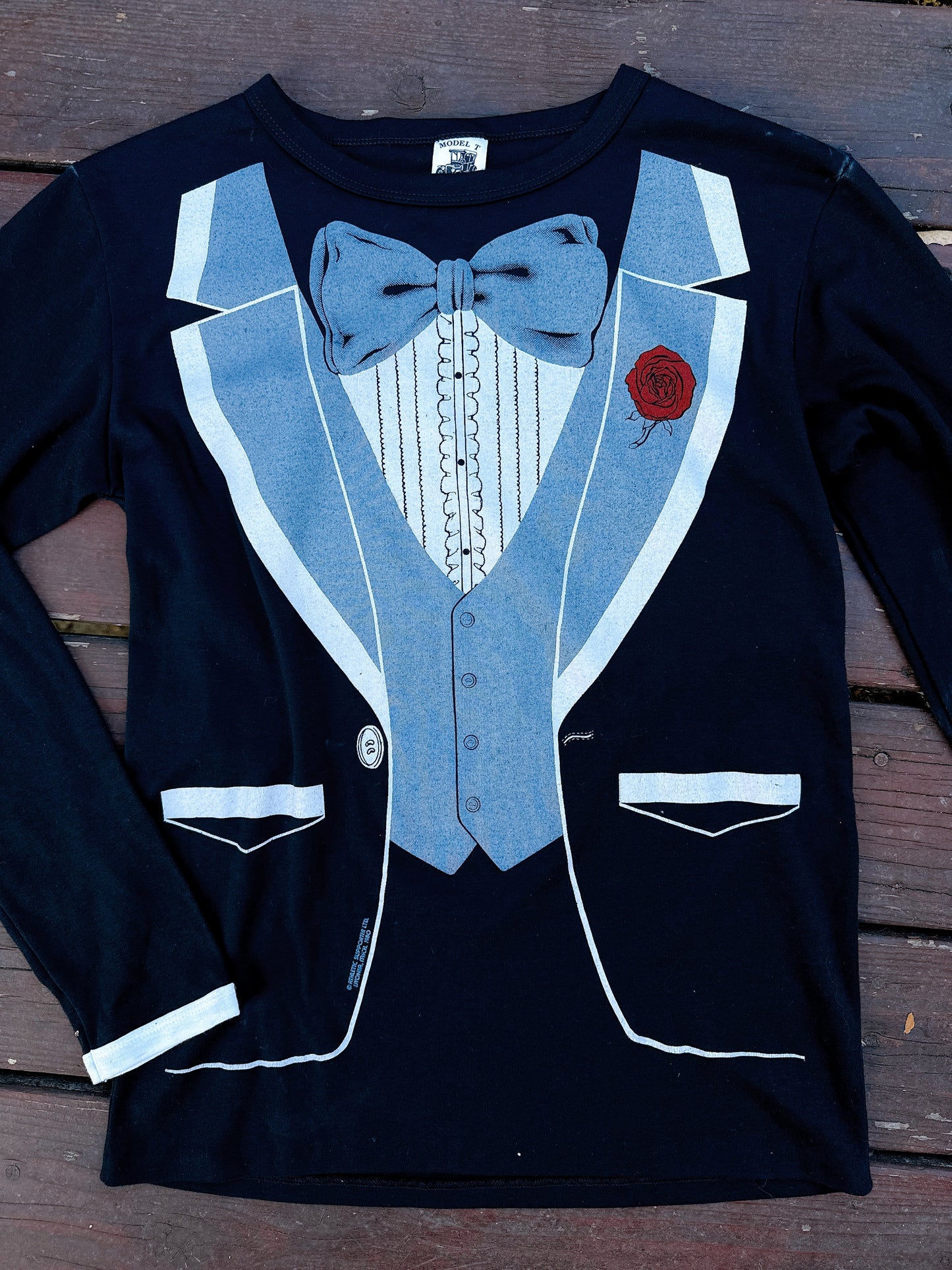 1980s Novelty Tuxedo Long Sleeve T-Shirt