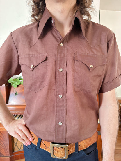 1970s Brown Western Short Sleeve Top by H Bar C