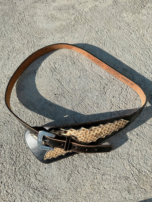 1980s Genuine Snakeskin and Cowhide Leather Belt by Silver Creek Collection