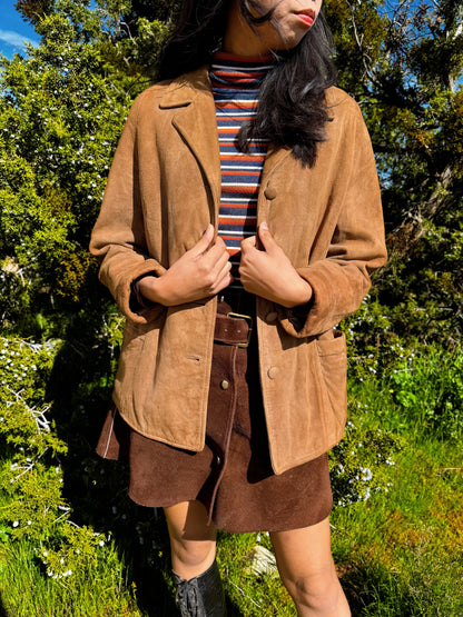 1970s Tan Nubuck Suede Removable Fur Lined Jacket