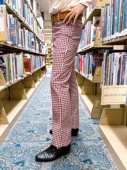 1970s Red & White Checkered Gingham Flare Legs Pants by Levi’s 30x33