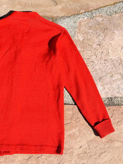 1950s 1958 Red 100% Wool School Cardigan