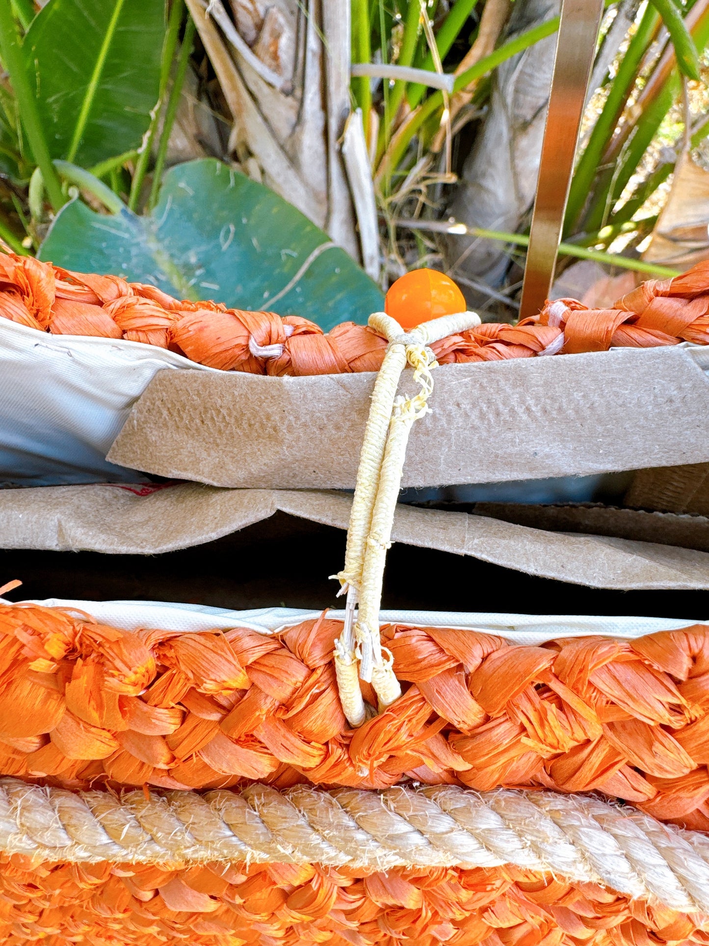 1960s Orange Raffia and Rope Handles Insulated Tote Bag