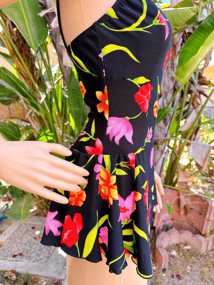 1990s Black Floral Swim Dress by Cole of California