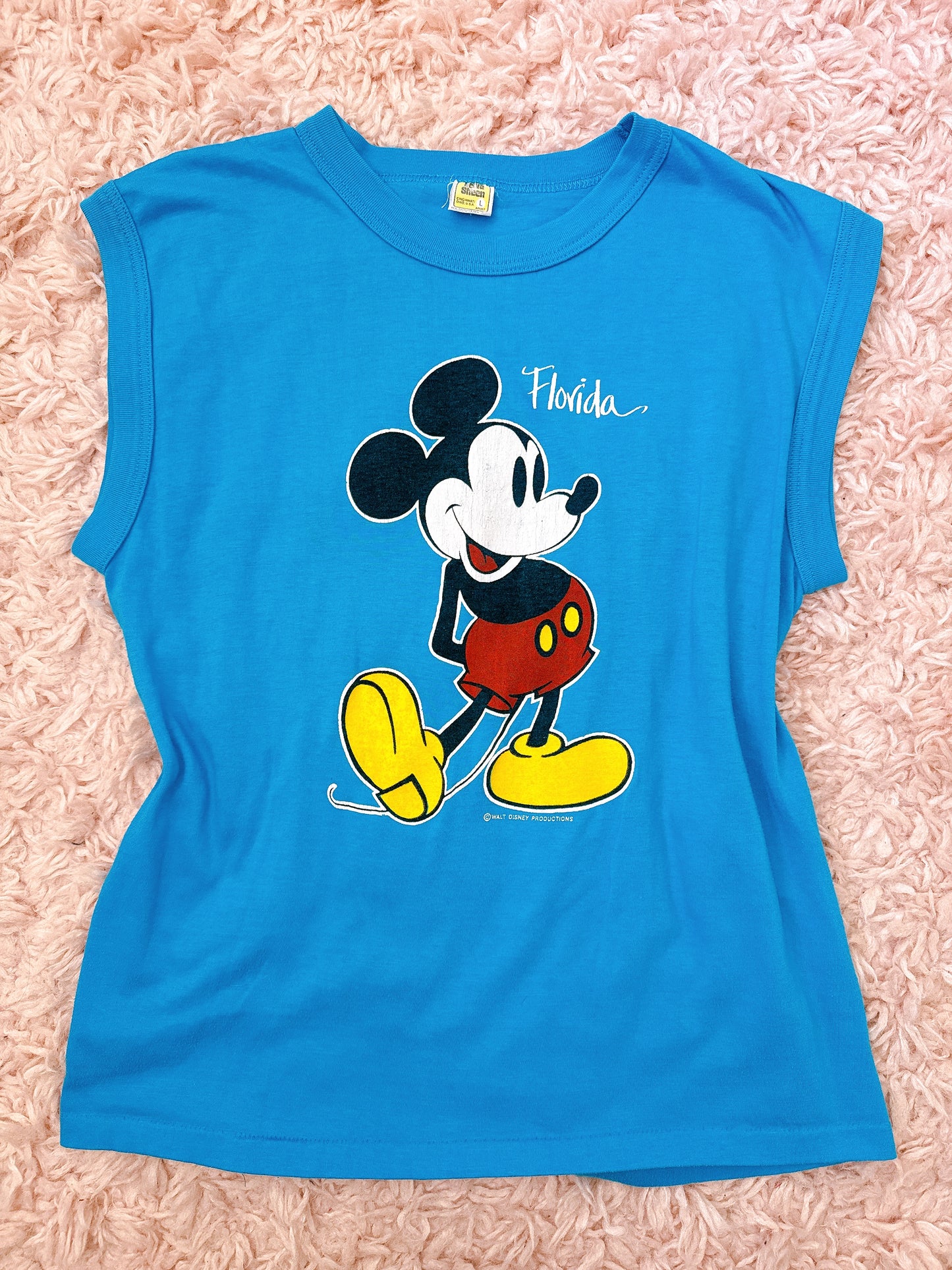 1980s Mickey Mouse Florida Novelty Blue Tank T-Shirt