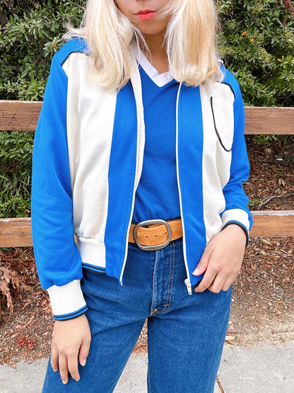 1970s Blue & White Cropped Tracksuit Zip-Up Jacket